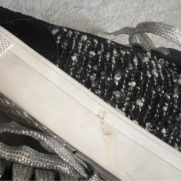 Birdies The Cardinal Lace-Up Sneaker Orbit Boucle Metallic Black Silver Tweed - Picture 12 of 15